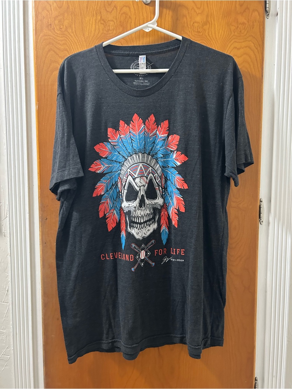 Black Graphic Skull Headdress T‑Shirt - Cleveland For Life one of a kind design